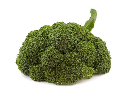 Fresh halved of broccoli with green leaves isolated on white background with copy space. Organic and...