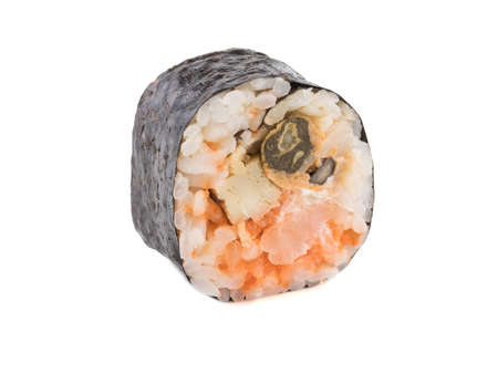 A sushi roll with wasabi isolated on white background. A concept of seafood and Japanese cuisine, closeup.の写真素材