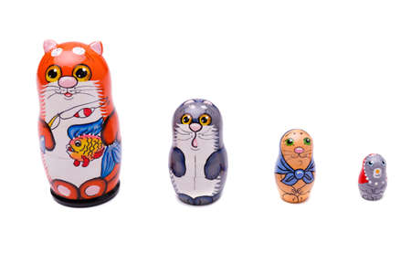 Set of Russian nesting dolls in shapes of cat family.の写真素材