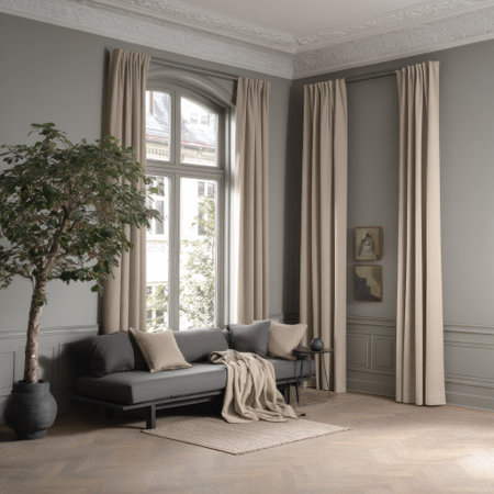 Luxury living room interior with gray walls, carpet, sofa and armchair. 3d renderの素材