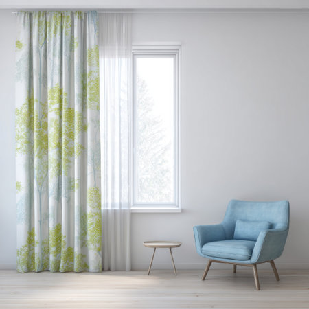 interior with blue armchair and window. 3d render illustrationの素材