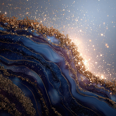 Abstract image of layered blue and gold textures, resembling a shimmering geodeの素材