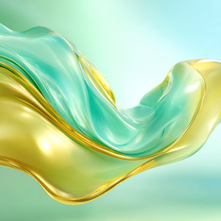 Smooth abstract design of flowing, translucent emerald and gold, soft lightingの素材