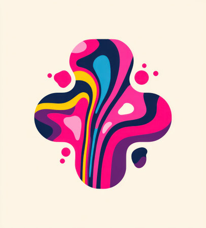 Abstract, cross-shaped design with fluid, psychedelic colors and organic shapesの素材