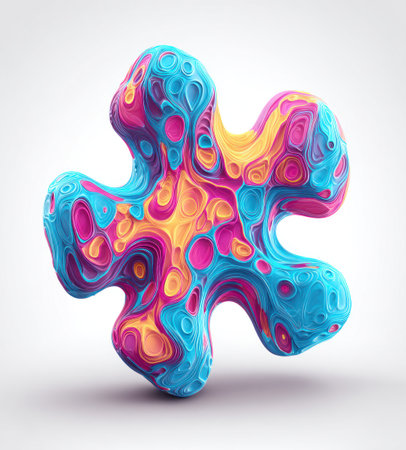 Abstract, organic, colorful shape resembling a jigsaw puzzle pieceの素材