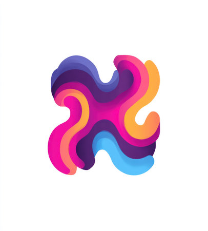 Abstract, vibrant graphic with smooth, wave-like shapes and a dynamic gradient of colorsの素材