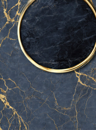 Luxurious dark marble background with a gold ring framing a darker areaの素材