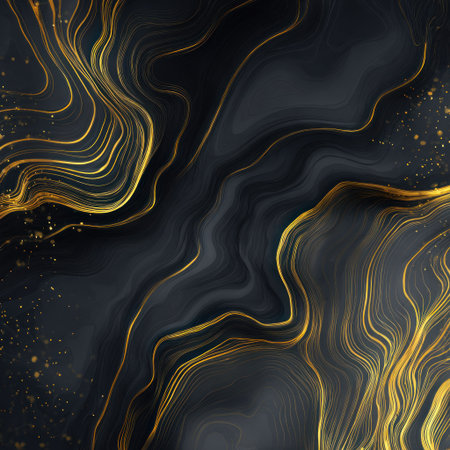 Abstract art of swirling dark grey and gold veined textures, glittering specksの素材