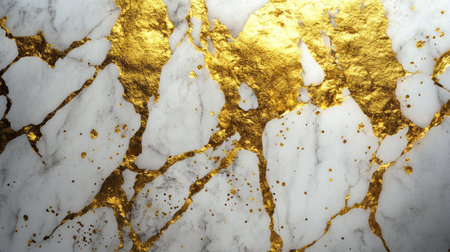 A high-resolution, hyper-realistic marble texture with stunning detail and natural beauty, showcasing the intricate patterns of white veins and golden streaks in an elegant composition. The background is pure white for easy integration into design projects. --chaos 30 --ar 16:9 --v 6.1 Job ID: 3f55c279-2abb-4098-ac37-373948be468dの素材