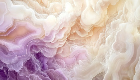 Top-down close-up of a stunning agate surface, with soft, muted colors of cream and white, accented by purple. --ar 26:15 --v 6.1 Job ID: 0ed21d91-59cc-4393-b038-cba854a555e8の素材