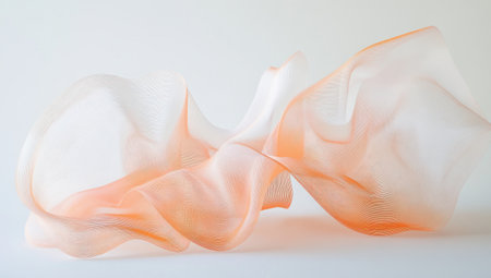A white background with an orange gradient flowing from the bottom left corner to the top right, creating abstract waves of light and color. The lines in these wave patterns should be thin, creating a soft and delicate appearance. This design would create a sense of movement or fluidity on a transparent surface. It could evoke feelings of calmness, serenity, or tranquility, with its elegant curves and harmonious colors. --ar 53:30 --v 6.1 Job ID: 9a771beb-4f28-47c2-8646-fb18277ef5d6の素材
