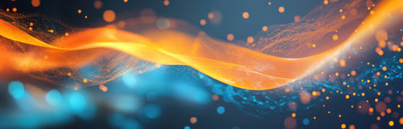 Abstract background with orange and blue waves, light rays, and energy lines. --ar 31:10 --v 6.1 Job ID: 9ee5dea3-020a-4e77-aba3-bed2e77828aaの素材