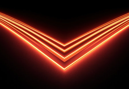 Red glowing lines on a black background, a diagonal symmetrical pattern, high resolution, with space for text. --ar 22:15 --v 6.1 Job ID: 7ce5a012-2fe0-4f4d-8501-b7cb8535d85eの素材