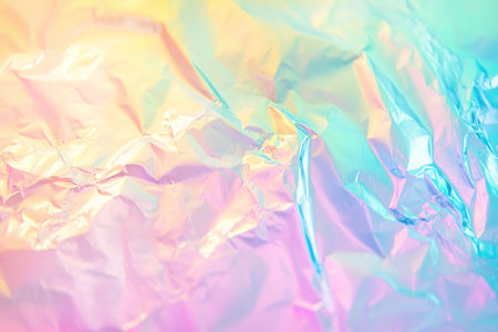 A soft pastel rainbow background with iridescent holographic foil textures, creating an ethereal and dreamy atmosphere. The image is captured in high resolution and natural lighting. It was taken with a Canon EOS camera, using a wide-angle lens at f/4 to capture the entire scene. --ar 3:2 --v 6.1 Job ID: 5f59b69b-d043-4f29-bb43-14df0763c4f9の素材