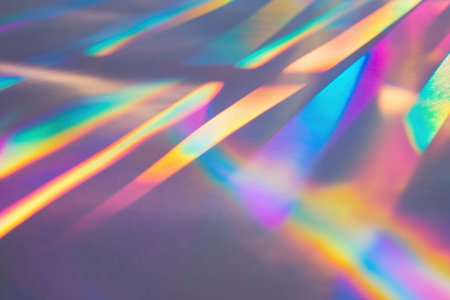 A close-up of an iridescent rainbow prism effect, creating colorful reflections on the surface of white paper. The light rays form intricate patterns and create mesmerizing holographic effects. High resolution, very detailed, depth of field, soft focus, volumetric lighting, hyper-realistic, masterpiece, sharp focus, studio photo, soft shadows, low contrast, clean sharp focus. --ar 3:2 --v 6.1 Job ID: 82d474d1-9a3d-43cb-98e9-eff26148cc8eの素材
