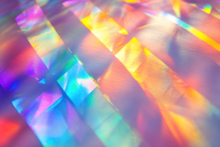 A close-up of an iridescent rainbow prism effect, creating colorful reflections on the surface of white paper. The light rays form intricate patterns and create mesmerizing holographic effects. High resolution, very detailed, depth of field, soft focus, volumetric lighting, hyper-realistic, masterpiece, sharp focus, studio photo, soft shadows, low contrast, clean sharp focus. --ar 3:2 --v 6.1 Job ID: 82d474d1-9a3d-43cb-98e9-eff26148cc8eの素材