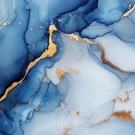 Abstract blue and white marble with gold accents, alcohol ink background. --v 6.1 Job ID: ef3e288a-5a32-4124-9aff-f79880326653の素材