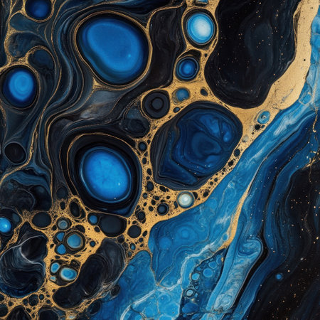 Abstract Blue and Black, Gold marble pattern with blue bubbles --v 6.1 Job ID: a1adeee3-a9aa-478f-bffe-7f3c787d5b89の素材