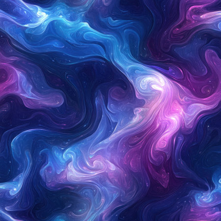 Abstract seamless background with swirling waves of purple and blue colors, creating an ethereal atmosphere. The design is reminiscent of the night sky or cosmic nebulae, adding depth to your digital creation. This pattern would be perfect for projects that evoke mystery and wonder, such as fantasy-themed designs or space-inspired graphics. --v 6.1 Job ID: 9f99852b-9b4d-4a64-9e30-294920412999の素材
