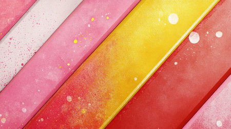 A vibrant background with diagonal lines of red, yellow, and pink colors. The design includes small bubbles in the foreground to add depth and texture. This pattern is perfect for creating eye-catching designs or backgrounds that showcase energy and vibrancy. Focus on the face. --chaos 30 --ar 16:9 --v 6.1 Job ID: cff3a739-b687-4f70-8336-dc329d64bafdの素材