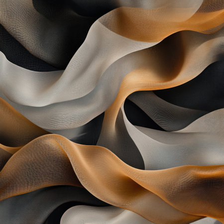 A photorealistic image of an abstract pattern composed entirely from layers and folds of fabric in various shades of brown, beige, black, white, and gray. The fabrics should appear soft with subtle textures that give depth to the composition. This design is perfect for creating a visually stunning background or wallpaper, adding texture and detail to any space. --v 6.1 Job ID: 05570f53-6719-465f-a1a5-00c224a8850bの素材