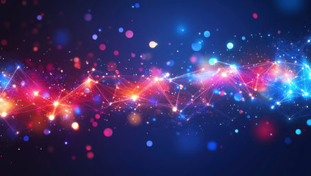 Abstract white background with a polygonal network connection structure and light effects for technology and digital communication concepts. This vector illustration could be used for banner design or as a technology web background. High-resolution, photorealistic image. --ar 53:30 --v 6.1 Job ID: 7df4eeb1-7587-45eb-8d90-2055414d2d37の素材