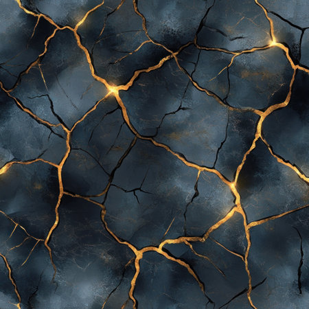 A seamless pattern of cracked marble with dark gray and gold veins, hyper-realistic in the style of a photorealistic artist. --v 6.1 Job ID: f0bd4251-8b23-42dd-ada2-0c1eec477ed9の素材