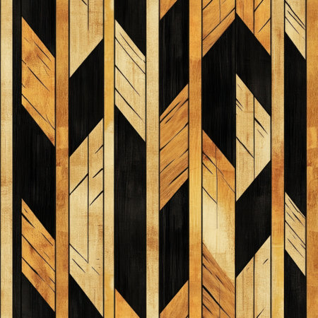 A seamless pattern with wood-carved arrows, their surfaces adorned in light brown and black hues. The design incorporates the warm tones of honey gold for contrast, creating an elegant and sophisticated atmosphere. --v 6.1 Job ID: ae7b2864-887e-443f-a995-883c09a021e5の素材