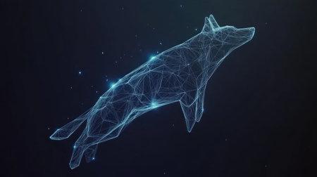 Abstract blue low-poly background with glowing connections and dots, a data transfer concept. --chaos 30 --ar 16:9 --v 6.1 Job ID: 27a878ba-bacd-49ae-a94c-2b63b18022b7の素材