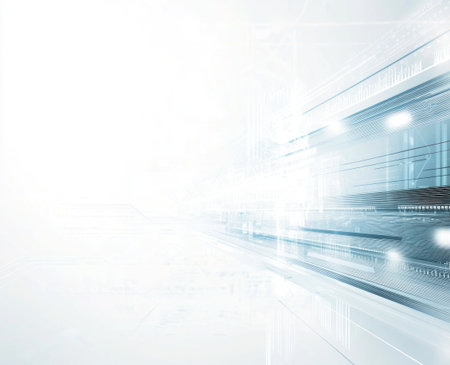 Abstract technology background with circuit board and lines vector illustration on a white background, in a light blue color theme, with a flat design, simple shapes, and a minimalistic style. High resolution, high quality, sharp focus, and detailed, professional studio photography. --ar 37:30 --v 6.1 Job ID: ce63c98d-a220-47d1-a76b-638928d73548の素材