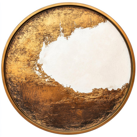 A round, golden frame with a white background, high-resolution photography. --v 6.1 Job ID: 6d3127ef-40b5-4e91-9352-c2b55099e660の素材