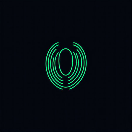Logo: a simple line art of the letter "O" in a green neon glow on a black background. The shape is an Egyptian double-leaf-shaped symbol with minimal strokes, and the lines have a motion to them, like water or wind moving around it. It's a simple yet powerful logo that could be used for gaming, techwear design, or any other high-end brand. --v 6.1 Job ID: 160c999f-1872-4911-b968-95e1aa41d581の素材