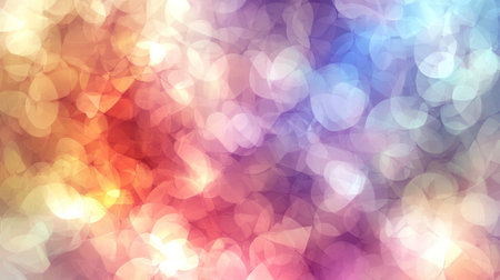 Abstract background with bokeh circles and soft light colors, creating an elegant design for presentation or social media covers. The composition features a harmonious blend of pastel hues, including shades of blue, brown, white, yellow, red, and purple, arranged in random patterns that create the illusion of floating bubbles. This background is suitable for various applications such as digital art, graphic designs, advertising, packaging, web design, or printing on paper, fabric, or plastic. --chaos 30 --ar 16:9 --v 6.1 Job ID: 3d11dd9e-a799-4780-8cbb-d90abf4681f0の素材