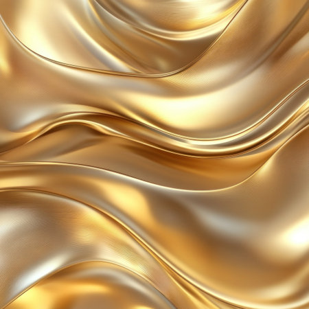 An abstract background with golden-colored waves, soft lines and curves, a visible glossy texture, high resolution, high quality, golden light, and detailed shadows. --v 6.1 Job ID: 165fa6b7-4922-4b63-9697-fddf6ba30282の素材