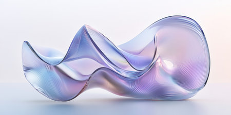 A white background with an abstract, curved glass design in light blue and purple hues. The focus is on the smooth curves of transparent materials that create a sense of motion or fluidity. This artistic representation adds depth to your presentation by incorporating visual interest through the interplay between colors and shapes. --ar 2:1 --v 6.1 Job ID: c2987b18-0179-48a2-a86e-2fa3e3d860eaの素材