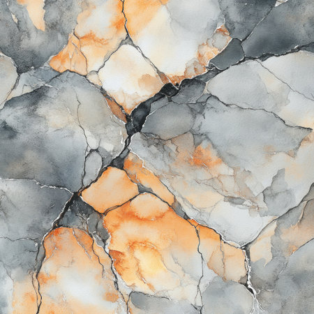 A stunning watercolor texture of cracked marble, with shades of gray and orange. The intricate details capture the delicate beauty of rock formations in an abstract manner. --v 6.1 Job ID: 5e1505d9-6c54-4f38-9ee1-741a7b61e547の素材