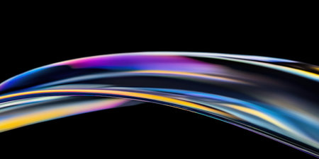 A close-up of the curved edges and curves on an optical disc, with iridescent colors reflecting off its surface, against a black background. The focus is sharp, highlighting every detail in high resolution. --ar 2:1 --v 6.1 Job ID: 92564cd3-b63d-4447-9883-3a42421fd469の素材