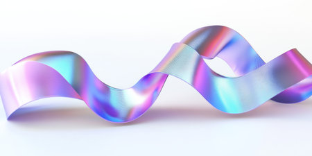 Abstract futuristic 3D render of an iridescent ribbon on a white background, with blue and purple colors. This design could be used as a banner or 2D illustration in a minimalist, highly detailed, and hyper-realistic style with sharp focus and no blur. --ar 2:1 --v 6.1 Job ID: 23db22b2-4da0-48b6-908c-8e886015cfe1の素材