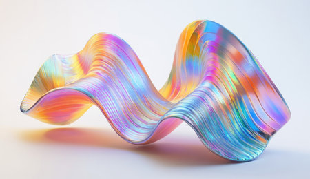 Abstract iridescent shapes on white background, 3d rendering illustration of futuristic colorful wavy lines, minimal concept with copy space. Abstract iridescence design element for banner and web site header design. High resolution photography, detailed photo, professional color grading, soft shadows, no contrast, clean sharp focus, film grain, natural light, white isolated plain background --ar 26:15 --v 6.1 Job ID: d2f41247-ca48-4fec-b4cb-dbe8f73152f4の素材