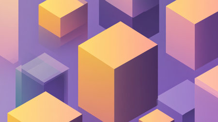 Isometric view of cubes in different shades of purple and gold, gradient background, highly detailed, Octane render, HDR. --chaos 30 --ar 16:9 --v 6.1 Job ID: bc51476f-9c2d-45ff-a52b-821a6b1b2af4の素材
