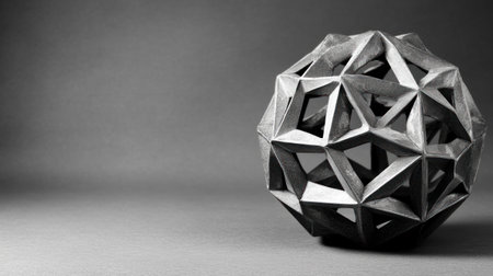 A sphere made of sharp metal spikes, with some small triangles on the surface. The background is a simple gray. --chaos 30 --ar 16:9 --v 6.1 Job ID: 8c338280-52e4-492c-bedd-cdef044cc914の素材