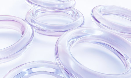 3D render of transparent glass rings on a white background, close-up view, high resolution, high detail, focus stacking, dynamic lighting, light blue and purple color scheme, soft shadows, volumetric lighting, abstract background, circular shapes, modern design, futuristic style, high quality, clean composition, minimalist aesthetic, professional photography. --ar 5:3 --v 6.1 Job ID: 3ef9c500-2b51-4a56-b8d1-7b2ecd1ed4dcの素材