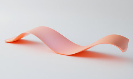 A 3D render of a simple wavy line in pink and orange, on an isolated light grey background. The wavy line is minimalistic and simple, with soft shadows, creating a sense of depth and perspective. Rendered in Cinema 4D, the colors have a warm glow, giving it a playful yet elegant feel. Smooth gradients and a matte finish convey motion or energy through dynamic shapes and curves. A clean, minimal design with no text. --ar 5:3 --v 6.1 Job ID: 2b2759f6-dc4d-4ae7-8856-d0ef1d42a85dの素材