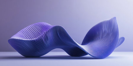 Abstract purple background with three-dimensional wave shapes, a minimalist concept. Simple 3D geometric shapes in a modern style, with a blue gradient backdrop for product presentation. --ar 2:1 --v 6.1 Job ID: 45704ed8-21a7-4024-8d4a-f36e24f6c45dの素材