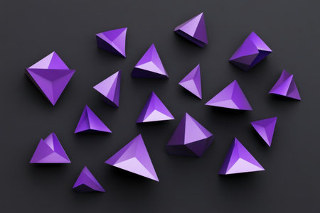 3D render of purple triangles in motion on a dark grey background, a simple and minimalistic design in a low-poly style. --ar 3:2 --v 6.1 Job ID: 1b4a81a4-eac6-4055-9b37-1e92c182e2ffの素材