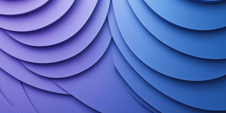 Blue curved shapes, abstract background for presentation design in the style of modern minimalist design. The colors are purple and blue. It is an illustration with 3D elements. A logo made from overlapping circles creates a sense of depth and movement. This image can be used as a wallpaper or packaging design. --ar 2:1 --v 6.1 Job ID: c1a1f7a9-cf28-4697-a43e-42b905444e1eの素材