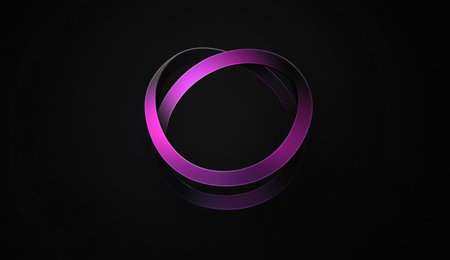 3D render of a simple, minimalistic logo on a dark background with a black and purple gradient. The logo consists of two intertwined rings. --ar 26:15 --v 6.1 Job ID: 01564b7f-de99-4bb9-82e2-4f929e867fa8の素材