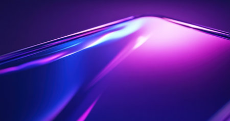 A close-up of the phone's screen, displaying an array of glass glare and reflections. The background is dark with subtle purple lighting, creating a futuristic atmosphere. There's a gradient from deep blue to light lavender, adding depth and contrast. This scene captures the essence of modern technology in high definition, showcasing intricate details on the screen. --ar 19:10 --v 6.1 Job ID: deb2681d-e477-4df3-a134-36ff128018d8の素材