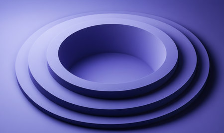 Blue gradient background with three-dimensional circular rings, cartoon style, 3D rendering, simple and clean picture, purple and blue color scheme, minimalist design, high resolution, bright light, perspective effect. The center of the screen is an empty dark circle in front of you, surrounded by two concentric circles on both sides. --ar 5:3 --v 6.1 Job ID: 9716bd00-826b-4825-b0b5-0e6ba244beceの素材