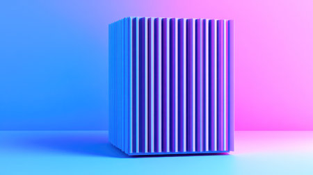 3D render of colorful vertical sticks arranged in the shape of a cube on a white background, isometric view, minimalistic design with simple shapes and clean lines, using a vibrant blue color palette with purple accents, rendered in Cinema 4D, high resolution. --chaos 30 --ar 16:9 --v 6.1 Job ID: b20d23ce-4e1e-45b9-8749-f86c232e294bの素材